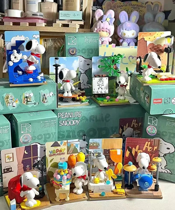 Planet Gates Genuine Peanuts Snoopy Building Blocks Anime Figure Models DIYTable Ornaments Anime Peripherals Toys Kawaii Dolls Toys For Gifts
