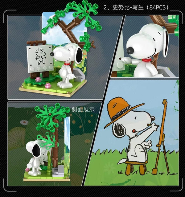 Planet Gates Genuine Peanuts Snoopy Building Blocks Anime Figure Models DIYTable Ornaments Anime Peripherals Toys Kawaii Dolls Toys For Gifts