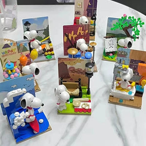 Planet Gates Genuine Peanuts Snoopy Building Blocks Anime Figure Models DIYTable Ornaments Anime Peripherals Toys Kawaii Dolls Toys For Gifts
