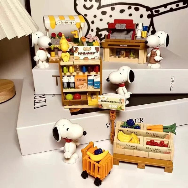 Planet Gates Genuine Peanuts Snoopy Building Blocks Anime Figure Models DIYTable Ornaments Anime Peripherals Toys Kawaii Dolls Toys For Gifts