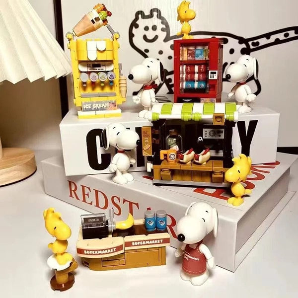 Planet Gates Genuine Peanuts Snoopy Building Blocks Anime Figure Models DIYTable Ornaments Anime Peripherals Toys Kawaii Dolls Toys For Gifts