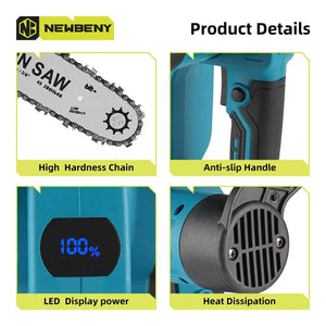 Planet Gates GERMANY / 2 Battery EU Plug NEWBENY 12 Inch Brushless Electric Chainsaw Cordless Rechargeable Woodworking Garden Pruning Saw Tool For Makita 18V Battery
