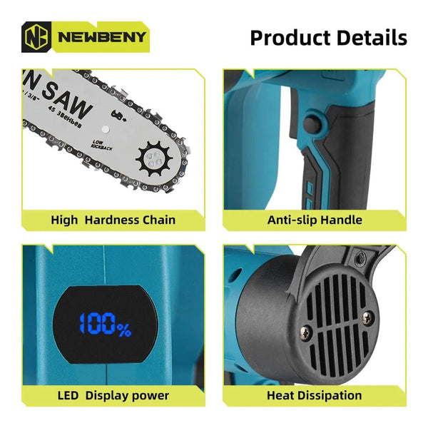 Planet Gates GERMANY / 2 Battery EU Plug NEWBENY 12 Inch Brushless Electric Chainsaw Cordless Rechargeable Woodworking Garden Pruning Saw Tool For Makita 18V Battery