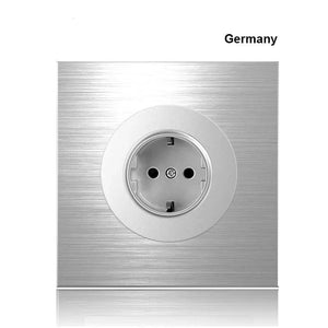 Planet Gates Germany 86 type 1 2 3 4 gang 1 2 way Silver aluminum alloy panel Switch socket LED use round box Industry German EU French light socket