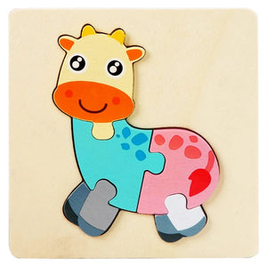 Planet Gates Giraffe Wooden Puzzle Montessori Animals Carton Colorful Learning Education Toys Tangram Jigzaw Cognitive Wood For Children Kids Gift