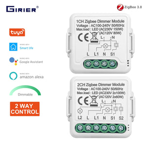 Planet Gates GIRIER Tuya ZigBee 3.0 Smart Dimmer Switch Module 10A, Supports 2 Way Control Dimmable Switch, Work with Alexa Alice Google Home