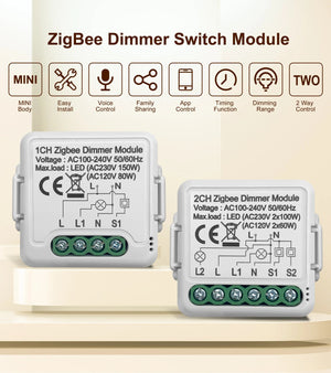 Planet Gates GIRIER Tuya ZigBee 3.0 Smart Dimmer Switch Module 10A, Supports 2 Way Control Dimmable Switch, Work with Alexa Alice Google Home