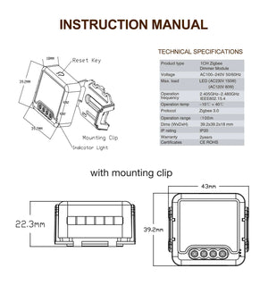 Planet Gates GIRIER Tuya ZigBee 3.0 Smart Dimmer Switch Module 10A, Supports 2 Way Control Dimmable Switch, Work with Alexa Alice Google Home