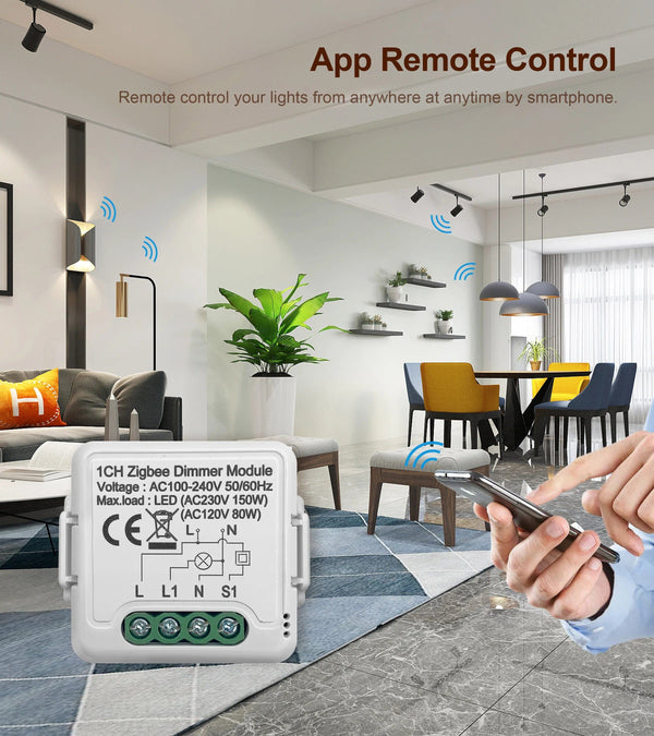 Planet Gates GIRIER Tuya ZigBee 3.0 Smart Dimmer Switch Module 10A, Supports 2 Way Control Dimmable Switch, Work with Alexa Alice Google Home