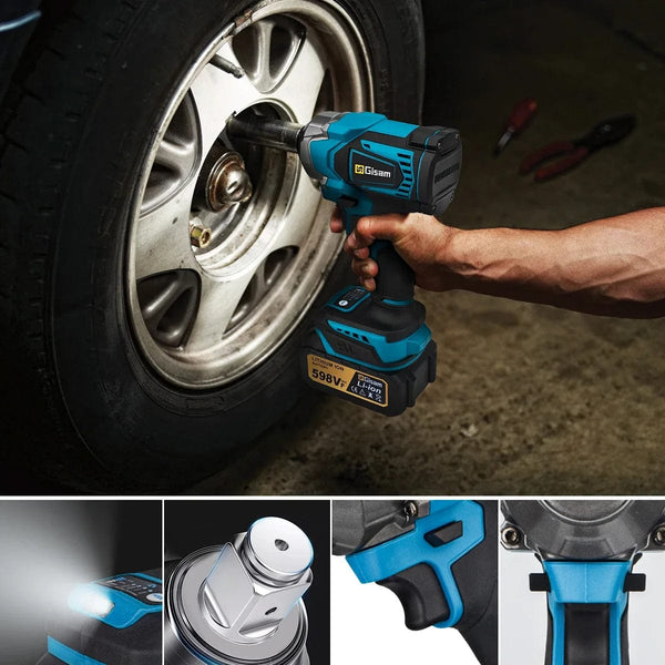 Planet Gates Gisam  1200N.M Brushless Electric Impact Wrench 1/2 inch Screwdriver Cordless Electric Wrench Power Tools for Makita 18V Battery