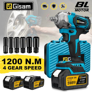 Planet Gates Gisam  1200N.M Brushless Electric Impact Wrench 1/2 inch Screwdriver Cordless Electric Wrench Power Tools for Makita 18V Battery
