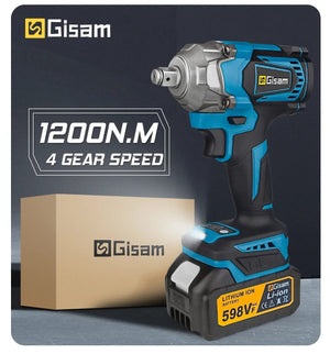 Planet Gates Gisam  1200N.M Brushless Electric Impact Wrench 1/2 inch Screwdriver Cordless Electric Wrench Power Tools for Makita 18V Battery