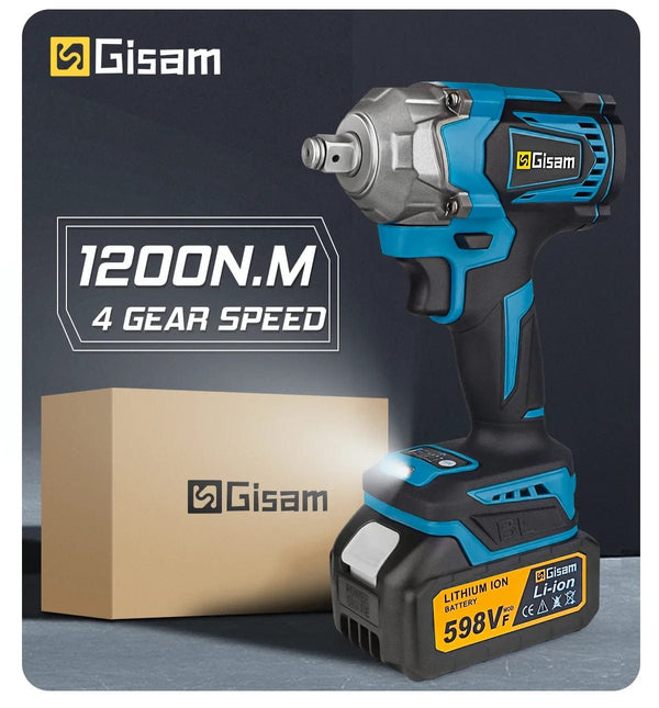 Planet Gates Gisam  1200N.M Brushless Electric Impact Wrench 1/2 inch Screwdriver Cordless Electric Wrench Power Tools for Makita 18V Battery
