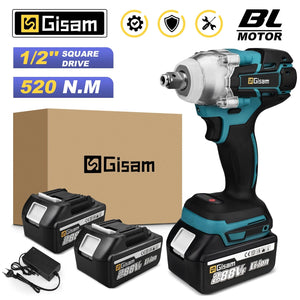 Planet Gates Gisam 520N.M Brushless Electric Impact Wrench Cordless Electric Wrench 1/2 inch for Makita 18V Battery Screwdriver Power Tools