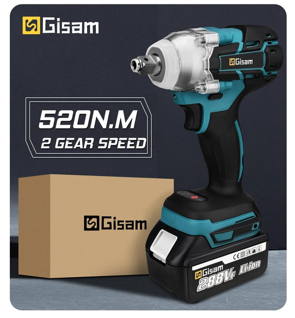 Planet Gates Gisam 520N.M Brushless Electric Impact Wrench Cordless Electric Wrench 1/2 inch for Makita 18V Battery Screwdriver Power Tools