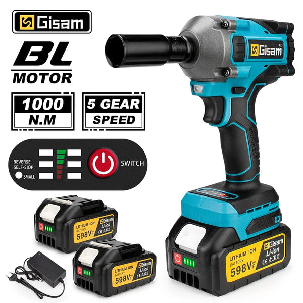 Planet Gates Gisam 520N.M Brushless Electric Impact Wrench Cordless Electric Wrench 1/2 inch for Makita 18V Battery Screwdriver Power Tools