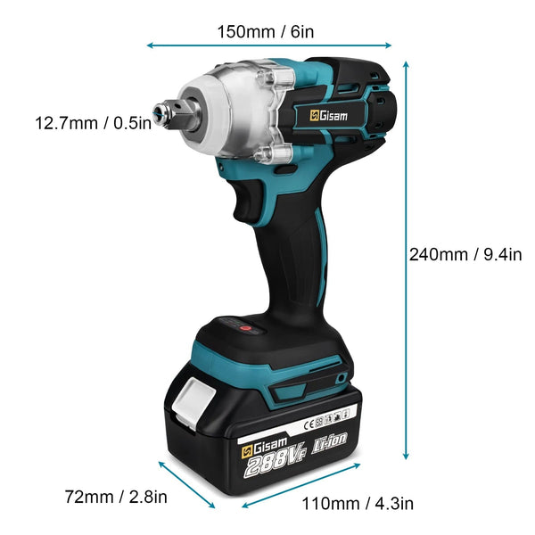 Planet Gates Gisam 520N.M Brushless Electric Impact Wrench Cordless Electric Wrench 1/2 inch for Makita 18V Battery Screwdriver Power Tools