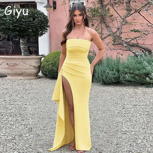 Planet Gates Giyu Sexy Club Evening Party Dresses Women 2025 Summer Slash Neck Backless Ruffles Split Maxi Long Dress Elegant Bodycon Robe