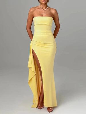 Planet Gates Giyu Sexy Club Evening Party Dresses Women 2025 Summer Slash Neck Backless Ruffles Split Maxi Long Dress Elegant Bodycon Robe