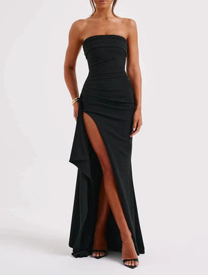 Planet Gates Giyu Sexy Club Evening Party Dresses Women 2025 Summer Slash Neck Backless Ruffles Split Maxi Long Dress Elegant Bodycon Robe