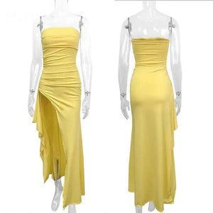 Planet Gates Giyu Sexy Club Evening Party Dresses Women 2025 Summer Slash Neck Backless Ruffles Split Maxi Long Dress Elegant Bodycon Robe