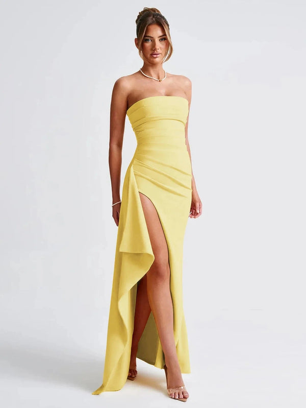 Planet Gates Giyu Sexy Club Evening Party Dresses Women 2025 Summer Slash Neck Backless Ruffles Split Maxi Long Dress Elegant Bodycon Robe