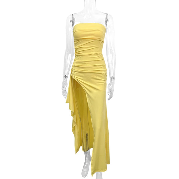 Planet Gates Giyu Sexy Club Evening Party Dresses Women 2025 Summer Slash Neck Backless Ruffles Split Maxi Long Dress Elegant Bodycon Robe