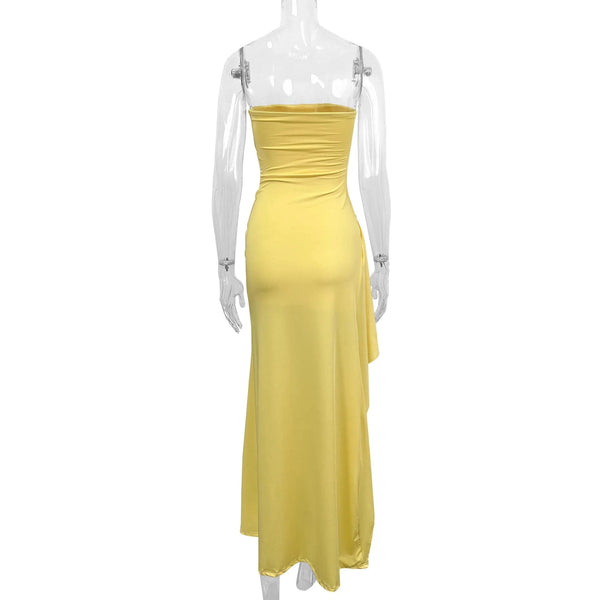 Planet Gates Giyu Sexy Club Evening Party Dresses Women 2025 Summer Slash Neck Backless Ruffles Split Maxi Long Dress Elegant Bodycon Robe