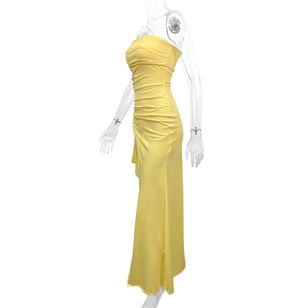 Planet Gates Giyu Sexy Club Evening Party Dresses Women 2025 Summer Slash Neck Backless Ruffles Split Maxi Long Dress Elegant Bodycon Robe