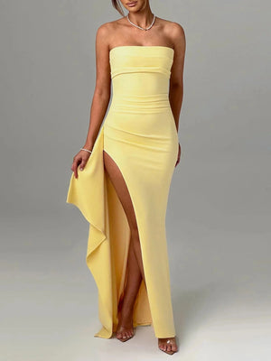 Planet Gates Giyu Sexy Club Evening Party Dresses Women 2025 Summer Slash Neck Backless Ruffles Split Maxi Long Dress Elegant Bodycon Robe