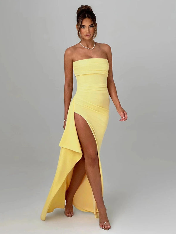 Planet Gates Giyu Sexy Club Evening Party Dresses Women 2025 Summer Slash Neck Backless Ruffles Split Maxi Long Dress Elegant Bodycon Robe