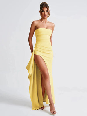 Planet Gates Giyu Sexy Club Evening Party Dresses Women 2025 Summer Slash Neck Backless Ruffles Split Maxi Long Dress Elegant Bodycon Robe