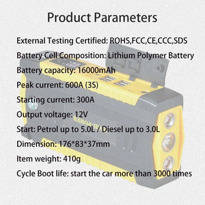 Planet Gates GKFLY 16000mAh Car Jump Starter Power Bank Car Battery Booster Charger 12V Starting Device Petrol Diesel Car Starter Buster