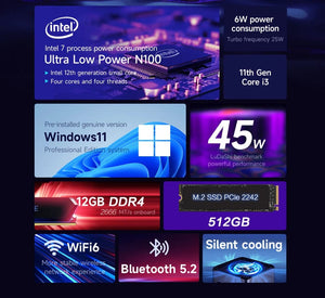 Planet Gates GMK G2 / us / 12GB RAM 512GB ROM MLLSE G2 Mini PC Windows 11 Pro Alder Lake N100 Intel 12th DDR4 12GB RAM 512GB SSD WiFi 6 BT5.2 Desktop Computer Mini Pc Work