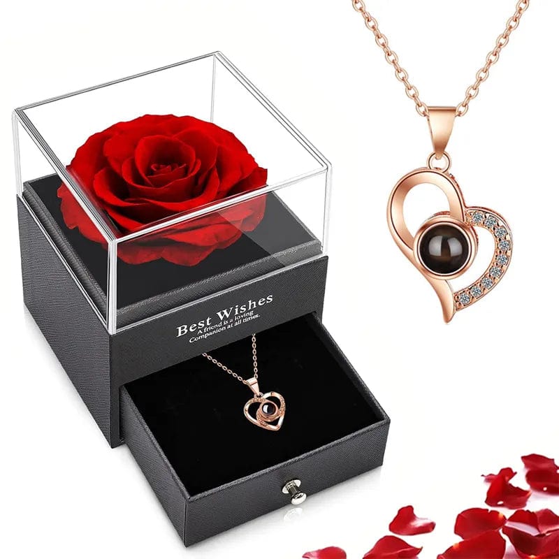 Planet Gates gold-05 Projection Necklace Set With Rose Gift Box 100 Languages I Love You Heart Pendant Jewelry 2023 Hot Sale Accessories Dropshipping