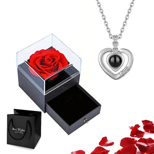 Planet Gates gold-05 Projection Necklace Set With Rose Gift Box 100 Languages I Love You Heart Pendant Jewelry 2023 Hot Sale Accessories Dropshipping