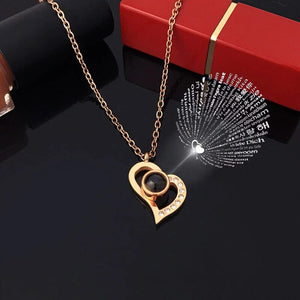 Planet Gates gold-05 Projection Necklace Set With Rose Gift Box 100 Languages I Love You Heart Pendant Jewelry 2023 Hot Sale Accessories Dropshipping