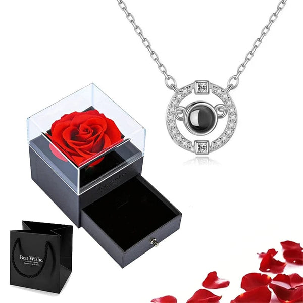 Planet Gates gold-05 Projection Necklace Set With Rose Gift Box 100 Languages I Love You Heart Pendant Jewelry 2023 Hot Sale Accessories Dropshipping