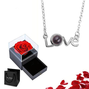 Planet Gates gold-05 Projection Necklace Set With Rose Gift Box 100 Languages I Love You Heart Pendant Jewelry 2023 Hot Sale Accessories Dropshipping