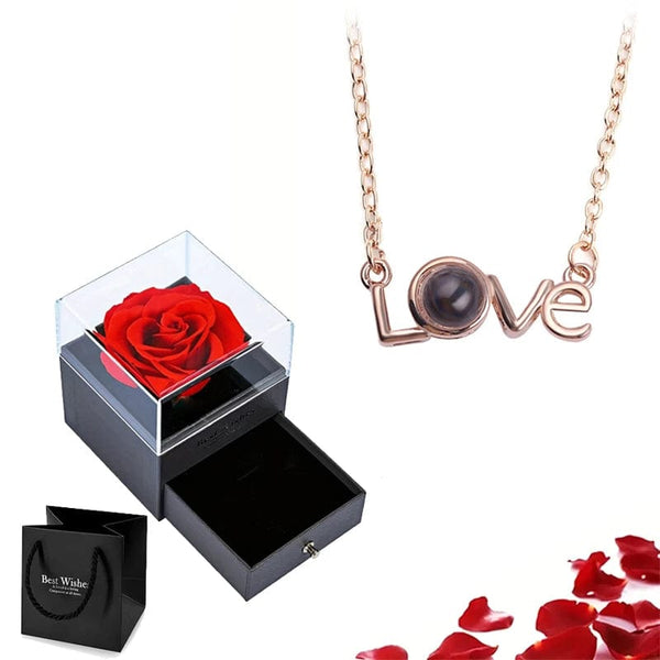 Planet Gates gold-05 Projection Necklace Set With Rose Gift Box 100 Languages I Love You Heart Pendant Jewelry 2023 Hot Sale Accessories Dropshipping