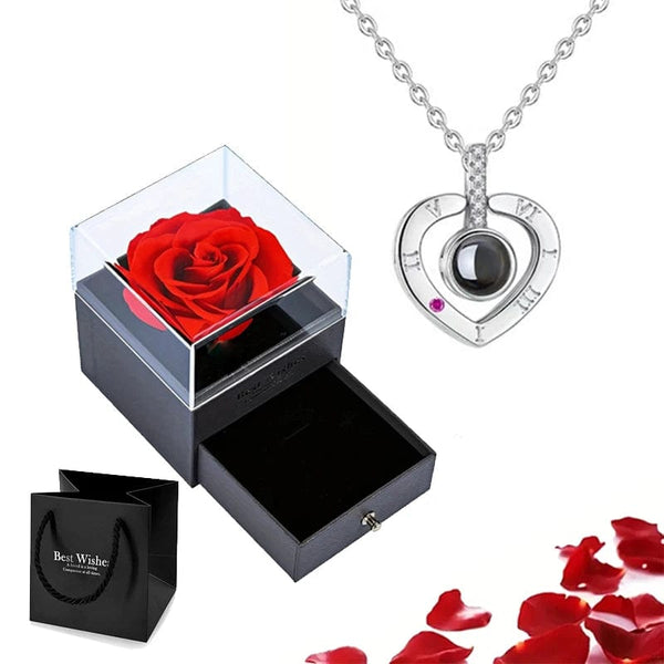 Planet Gates gold-05 Projection Necklace Set With Rose Gift Box 100 Languages I Love You Heart Pendant Jewelry 2023 Hot Sale Accessories Dropshipping