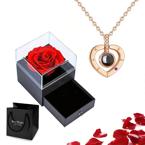 Planet Gates gold-05 Projection Necklace Set With Rose Gift Box 100 Languages I Love You Heart Pendant Jewelry 2023 Hot Sale Accessories Dropshipping