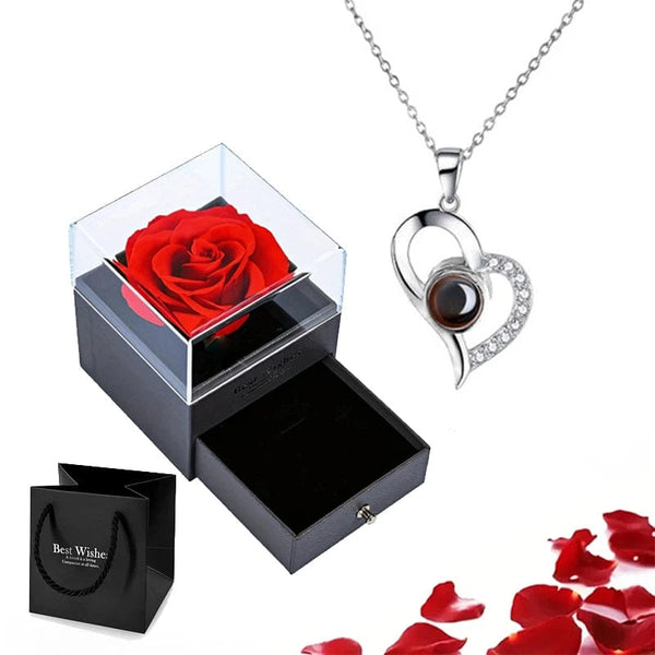 Planet Gates gold-05 Projection Necklace Set With Rose Gift Box 100 Languages I Love You Heart Pendant Jewelry 2023 Hot Sale Accessories Dropshipping