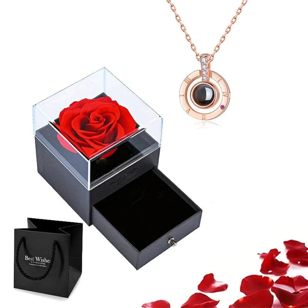 Planet Gates gold-05 Projection Necklace Set With Rose Gift Box 100 Languages I Love You Heart Pendant Jewelry 2023 Hot Sale Accessories Dropshipping