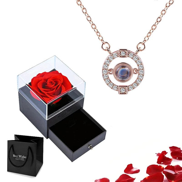 Planet Gates gold-05 Projection Necklace Set With Rose Gift Box 100 Languages I Love You Heart Pendant Jewelry 2023 Hot Sale Accessories Dropshipping