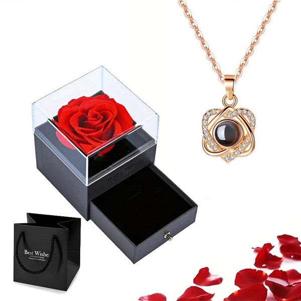 Planet Gates gold-05 Projection Necklace Set With Rose Gift Box 100 Languages I Love You Heart Pendant Jewelry 2023 Hot Sale Accessories Dropshipping