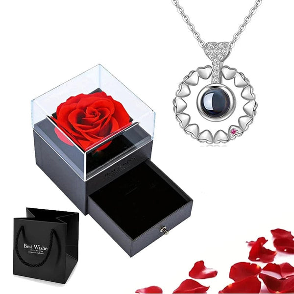 Planet Gates gold-05 Projection Necklace Set With Rose Gift Box 100 Languages I Love You Heart Pendant Jewelry 2023 Hot Sale Accessories Dropshipping