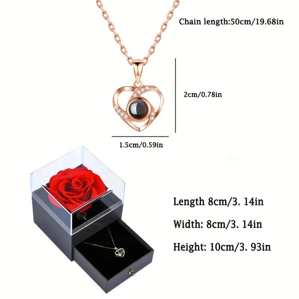 Planet Gates gold-05 Projection Necklace Set With Rose Gift Box 100 Languages I Love You Heart Pendant Jewelry 2023 Hot Sale Accessories Dropshipping