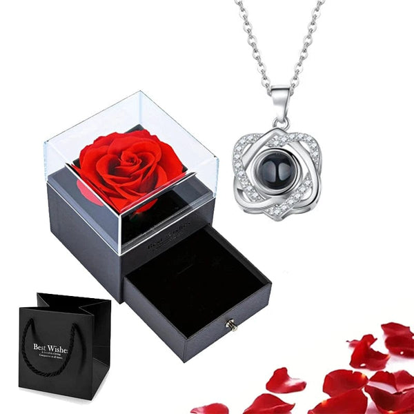 Planet Gates gold-05 Projection Necklace Set With Rose Gift Box 100 Languages I Love You Heart Pendant Jewelry 2023 Hot Sale Accessories Dropshipping