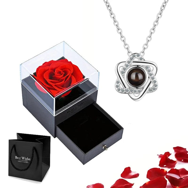 Planet Gates gold-05 Projection Necklace Set With Rose Gift Box 100 Languages I Love You Heart Pendant Jewelry 2023 Hot Sale Accessories Dropshipping